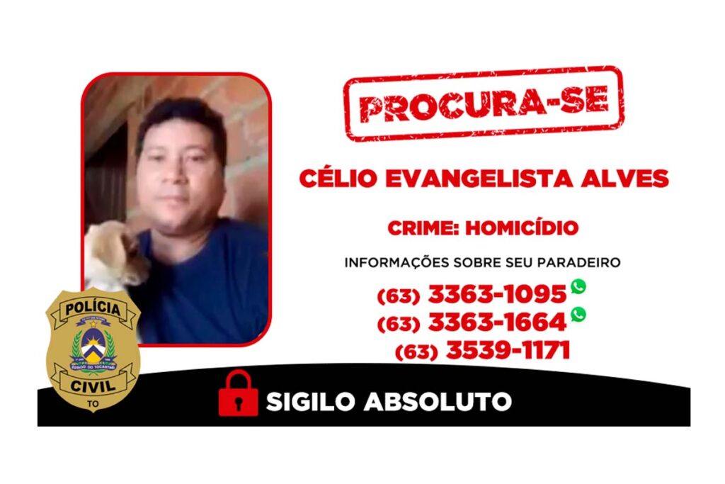 Polícia Civil do Tocantins procura suspeito de homicídio qualificado ocorrido em Rio Sono
