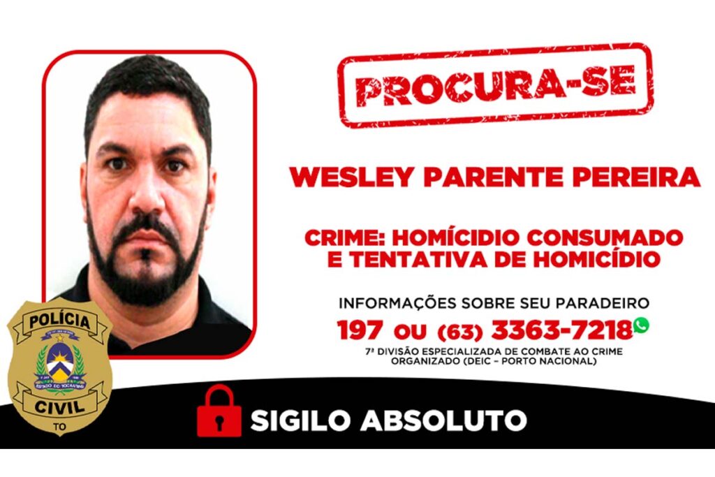 Polícia procura homem suspeito de homicídio e tentativa de homicídio em Porto Nacional