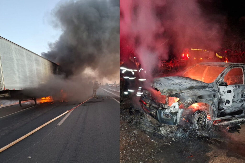 Incêndios destroem caminhonete e semirreboque na BR-153, em Araguaína
