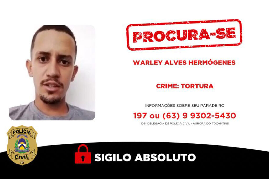 Polícia Civil do Tocantins divulga procura por suspeito de tortura contra criança em Lavandeira